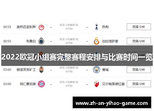 2022欧冠小组赛完整赛程安排与比赛时间一览